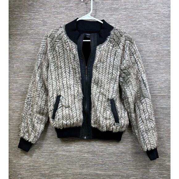 Vertigo Jackets & Blazers - Vertigo Jacket Womens XL Gray Faux Fur Knit Bomber Full Zip Pockets Ribbed